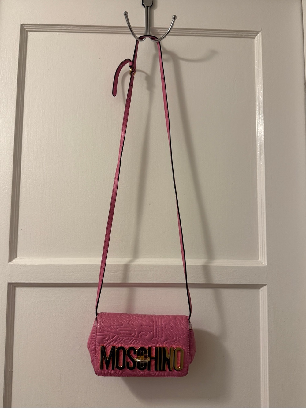 Moschino Pink Quilted Logo Crossbody Bag